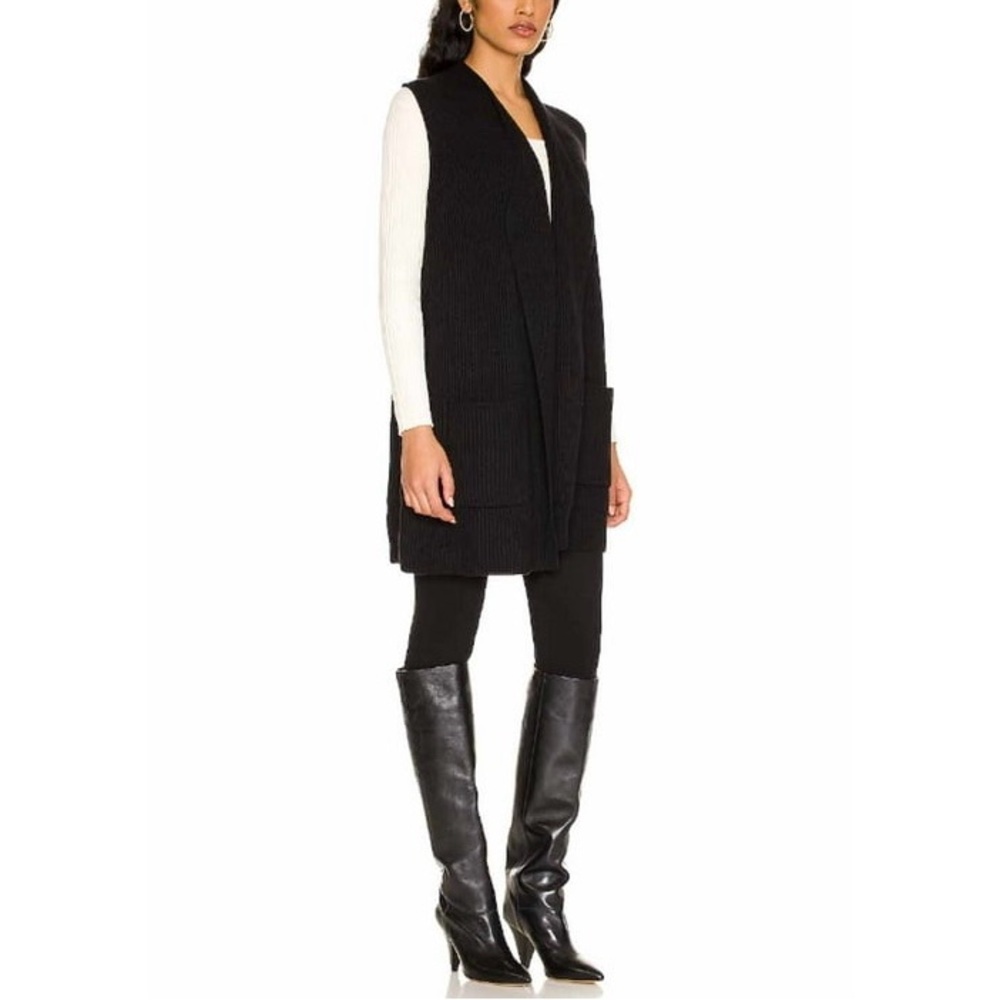 Splendid Juliet Rib Open Front Sleeveless Black Knit Cardigan Size Medium NWT - Picture 2 of 13